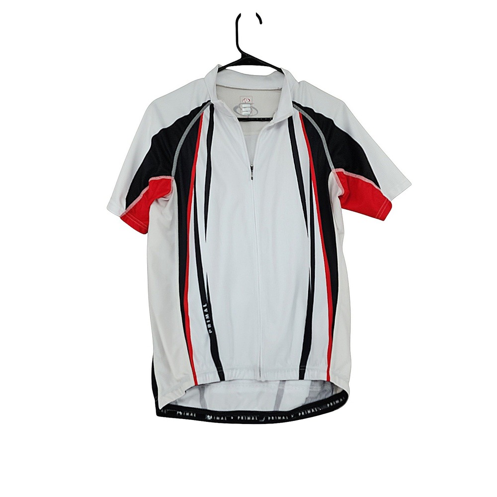 Primal Cycling Jersey sz L Mens White Red Full Zip Short Sleeve Bike Top Shirt
